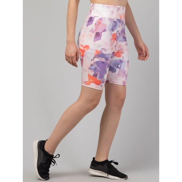 Women's Polyester Spandex Printed Above Knee High Rise Slip On Shorts (Multicolor) - 2XL