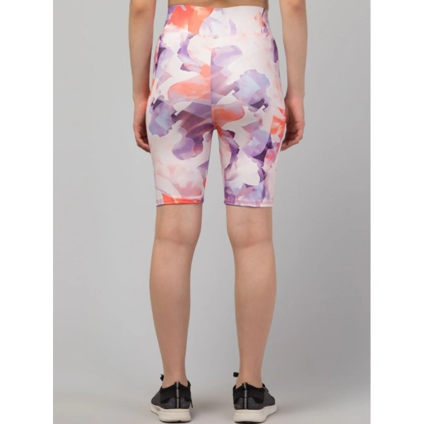 Women's Polyester Spandex Printed Above Knee High Rise Slip On Shorts (Multicolor) - 2XL