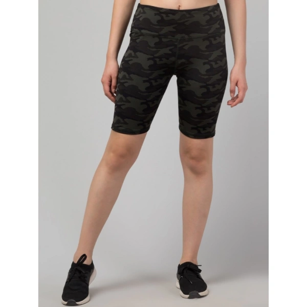 Women's Polyester Spandex Printed Above Knee High Rise Slip On Shorts (Black) - M
