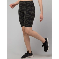 Women's Polyester Spandex Printed Above Knee High Rise Slip On Shorts (Black) - M