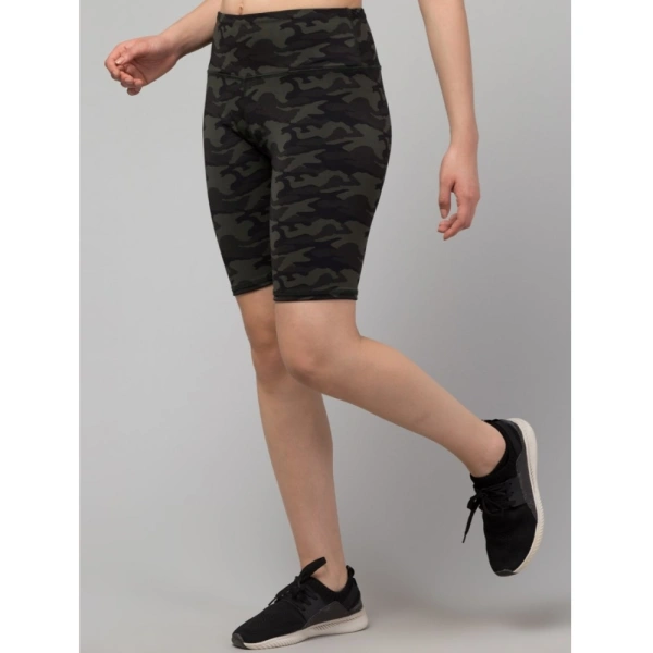 Women's Polyester Spandex Printed Above Knee High Rise Slip On Shorts (Black) - M