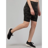 Women's Polyester Spandex Printed Above Knee High Rise Slip On Shorts (Black) - M