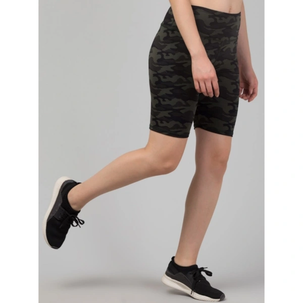 Women's Polyester Spandex Printed Above Knee High Rise Slip On Shorts (Black) - M
