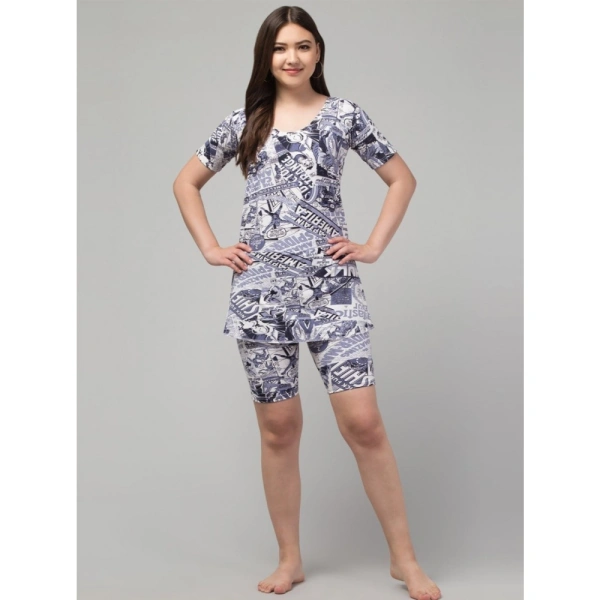 Women's Polyester Spandex Printed Above Knee Slip On Round Neck Swimsuit Set (Grey) - 3XL