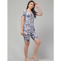 Women's Polyester Spandex Printed Above Knee Slip On Round Neck Swimsuit Set (Grey) - 3XL