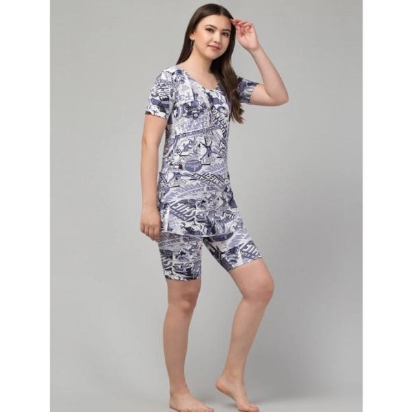 Women's Polyester Spandex Printed Above Knee Slip On Round Neck Swimsuit Set (Grey) - 3XL