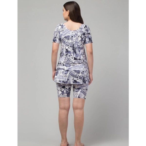 Women's Polyester Spandex Printed Above Knee Slip On Round Neck Swimsuit Set (Grey) - 3XL