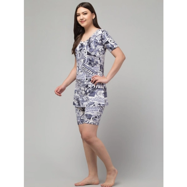 Women's Polyester Spandex Printed Above Knee Slip On Round Neck Swimsuit Set (Grey) - 3XL