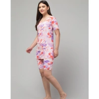 Women's Polyester Spandex Printed Round Neck Swimsuit Set (Multicolor) - L