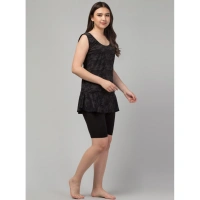 Women's Polyester Spandex Printed Slip On Round Neck Swimsuit Set (Black) - L
