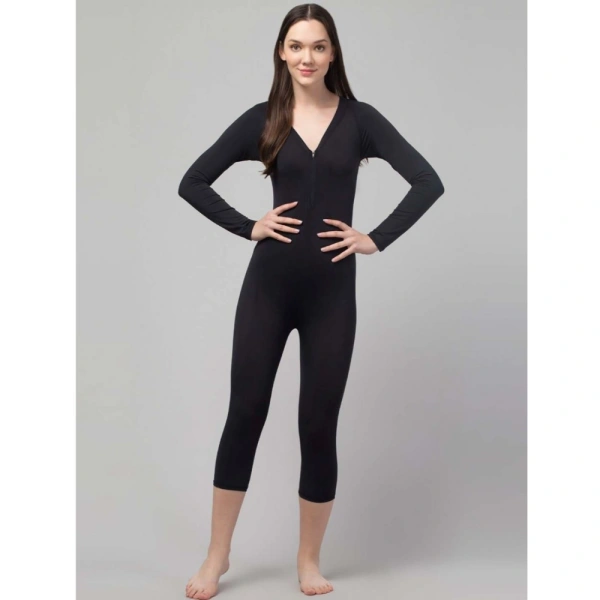Women's Polyester Spandex Solid V Neck Swimsuit Set (Black) - 2XL
