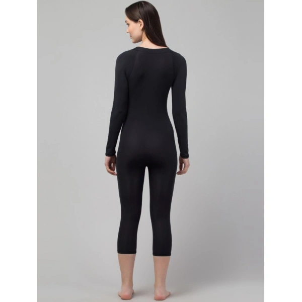 Women's Polyester Spandex Solid V Neck Swimsuit Set (Black) - 2XL