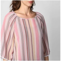 Women's Polyester Striped 3-4th Sleeves Top (Pink) - S
