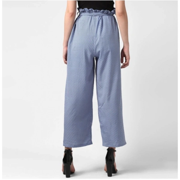 Women's Polyester Striped Elasticated Trousers (Blue) - L