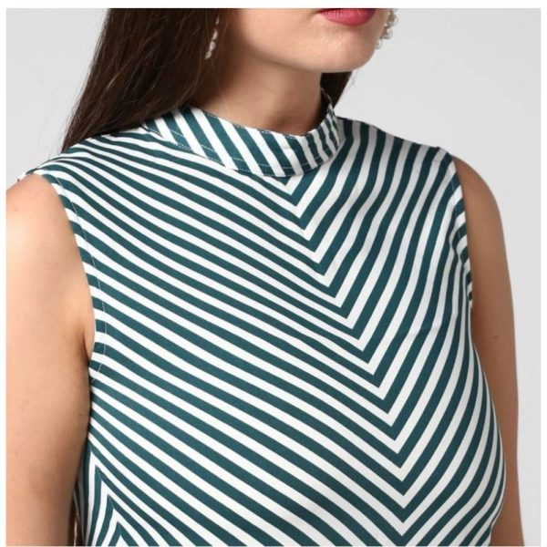 Women's Polyester Striped Sleeveless Above Knee Dress (Green) - M
