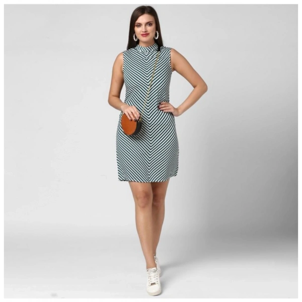 Women's Polyester Striped Sleeveless Above Knee Dress (Green) - M