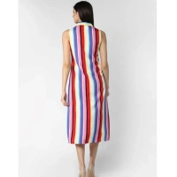 Women's Polyester Striped Sleeveless Calf-length Dress (Multicolor) - S
