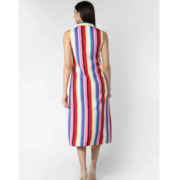 Women's Polyester Striped Sleeveless Calf-length Dress (Multicolor) - S