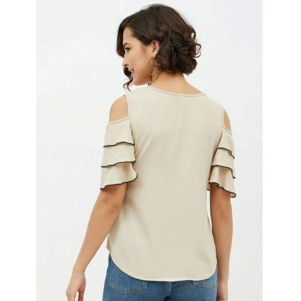 Women's Polyester Tiered Cold Shoulder Top (Beige) - M
