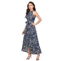 Women's Polyster Printed Helter Neck Sleeveless Dresses (Blue) - S