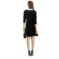 Women's Polyster Solid Collar 3-4th Dresses (Black) - L