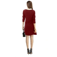 Women's Polyster Solid Collar 3-4th Dresses (Maroon) - L