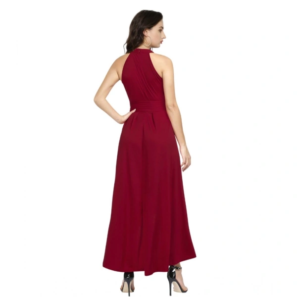 Women's Polyster Solid Helter Neck Sleeveless Dresses (Maroon) - XL