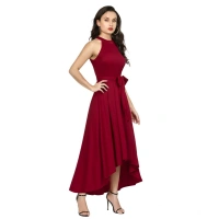 Women's Polyster Solid Helter Neck Sleeveless Dresses (Maroon) - XL