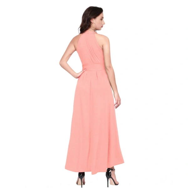 Women's Polyster Solid Helter Neck Sleeveless Dresses (Peach) - XL