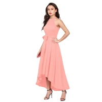 Women's Polyster Solid Helter Neck Sleeveless Dresses (Peach) - XL