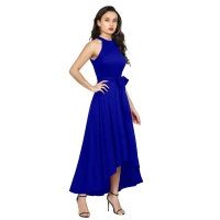 Women's Polyster Solid Helter Neck Sleeveless Dresses (Royal Blue) - M