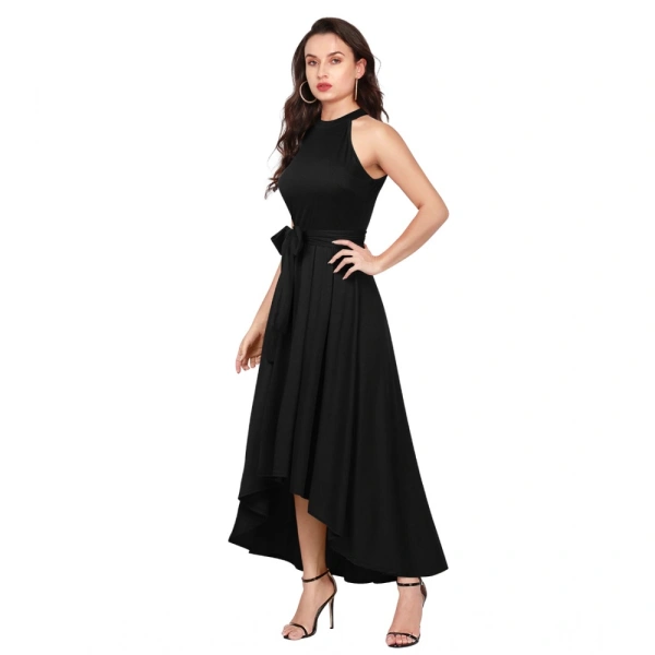 Women's Polyster Solid Helter Neck Sleeveless Dresses (Black) - XL