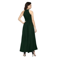 Women's Polyster Solid Helter Neck Sleeveless Dresses (Green) - L
