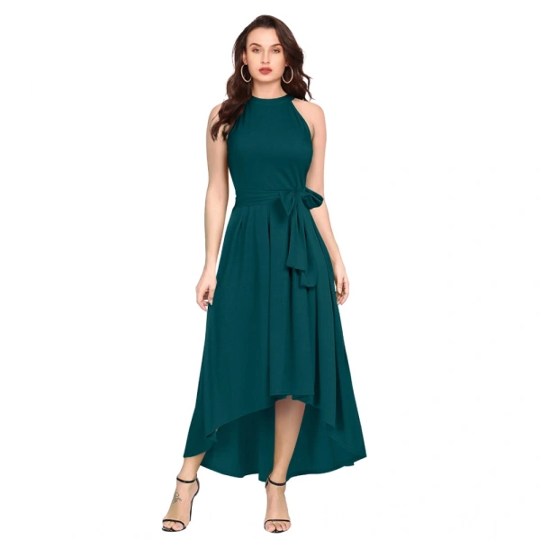 Women's Polyster Solid Helter Neck Sleeveless Dresses (Morpichh) - L