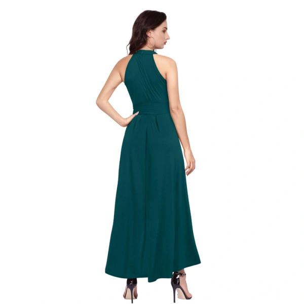 Women's Polyster Solid Helter Neck Sleeveless Dresses (Morpichh) - L