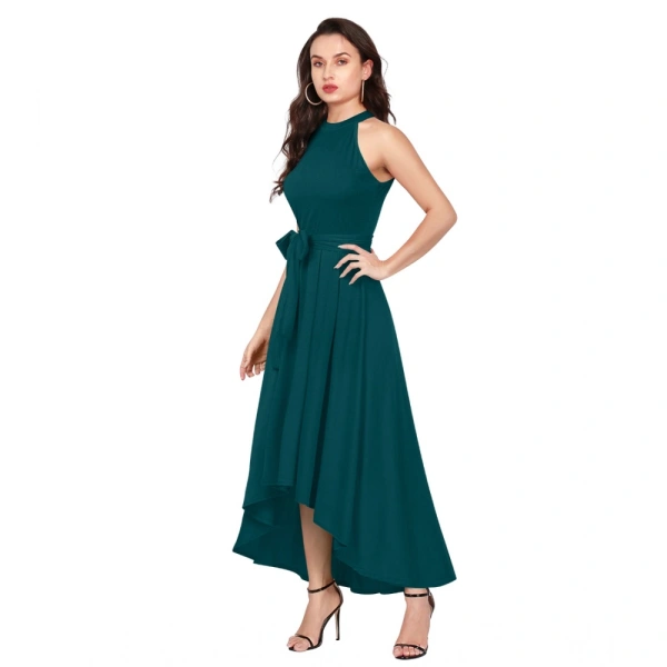 Women's Polyster Solid Helter Neck Sleeveless Dresses (Morpichh) - L