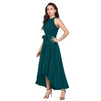 Women's Polyster Solid Helter Neck Sleeveless Dresses (Morpichh) - L