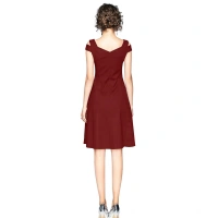Women's Polyster Solid V Neck Cap Sleeve off Sholder Dresses (Maroon) - XL