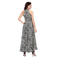 Women's Polyster Zebra Pattern Helter Neck Sleeveless Dresses (White) - M