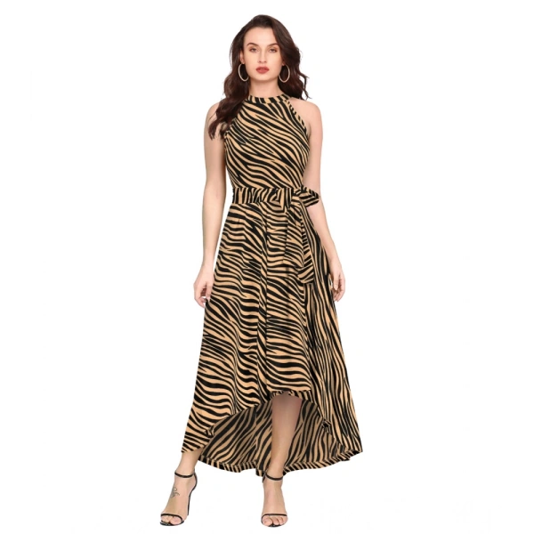 Women's Polyster Zebra Pattern Helter Neck Sleeveless Dresses (Yellow) - M