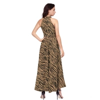 Women's Polyster Zebra Pattern Helter Neck Sleeveless Dresses (Yellow) - M