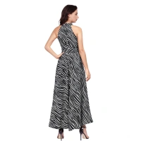 Women's Polyster Zebra Pattern Helter Neck Sleeveless Dresses (Nevy Blue) - L