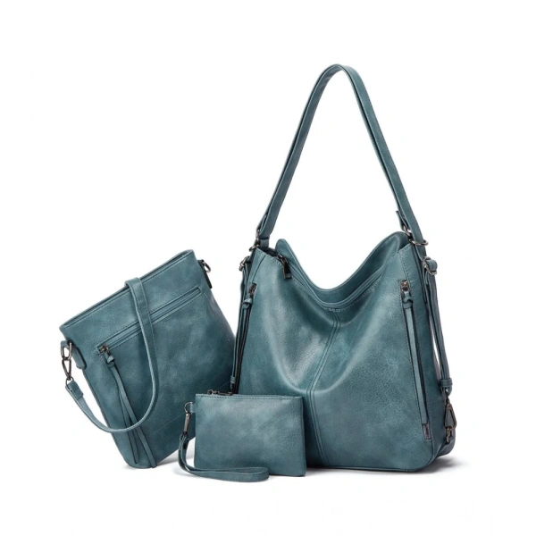 Shopnav Women's PU Leather Medium Shoulder Zipper Handbag (Blue) - Blue