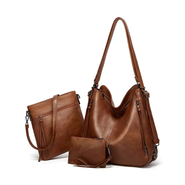 Shopnav Women's PU Leather Medium Shoulder Zipper Handbag (Brown) - Brown