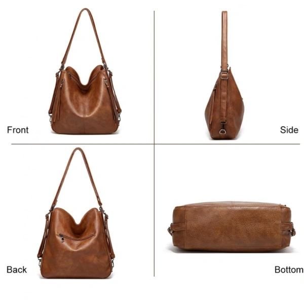Shopnav Women's PU Leather Medium Shoulder Zipper Handbag (Brown) - Brown