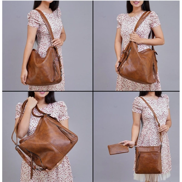 Shopnav Women's PU Leather Medium Shoulder Zipper Handbag (Brown) - Brown