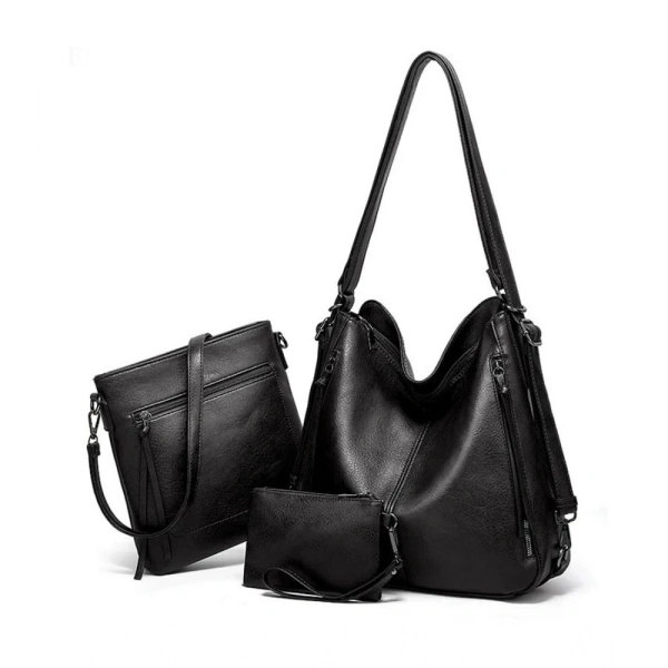 Shopnav Women's PU Leather Medium Shoulder Zipper Handbag (Black) - Black