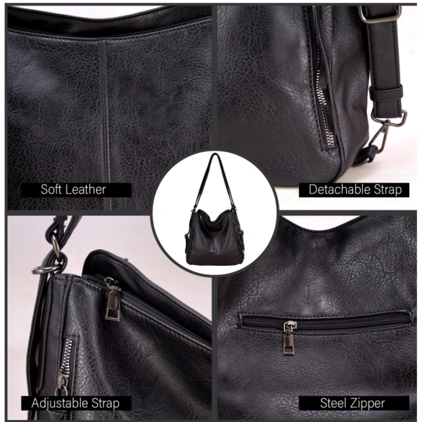 Shopnav Women's PU Leather Medium Shoulder Zipper Handbag (Black) - Black