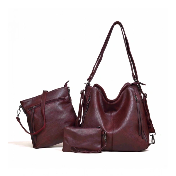 Shopnav Women's PU Leather Medium Shoulder Zipper Handbag (Wine red) - Wine red