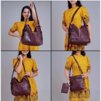 Shopnav Women's PU Leather Medium Shoulder Zipper Handbag (Wine red) - Wine red